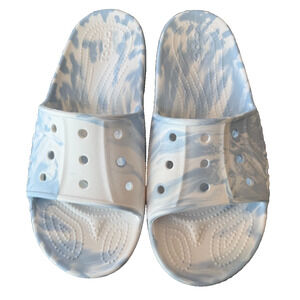 Crocs Baya II Marbled Slides Mens 10 Womens 12 Blue White Slides Excellent Cond